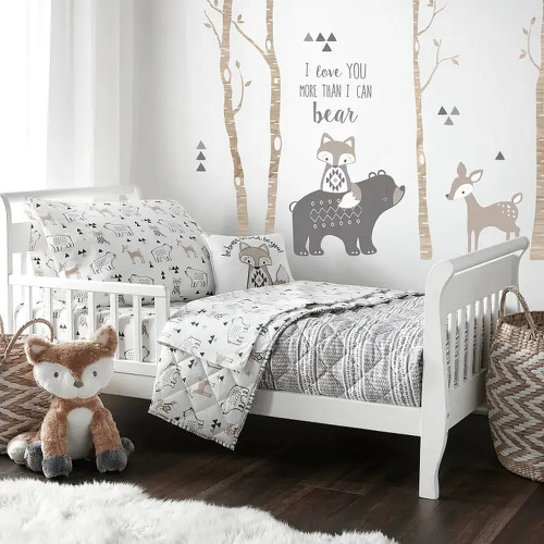 Levtex Kids Bailey Fox Woodland Animals 5-Piece Toddler Bedding Sheets Quilt Set