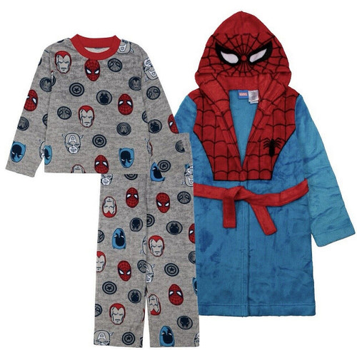 Spider-Man Superhero Boy's Hooded Robe and Marvel Avengers Pajama Set, Size 8
