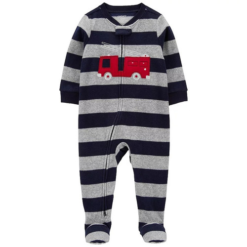 Carter's Toddler Boy's Fleece Stripe d Firetruck Footed Pajama Sleeper, Size 4T