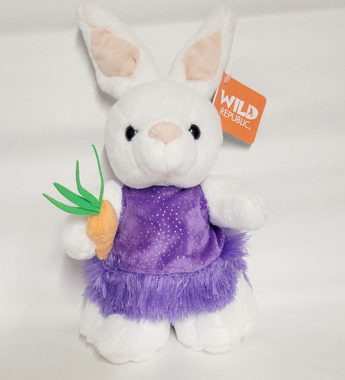 Wild Republic Easter White Plush Bunny Rabbit with Purple Tutu Dress