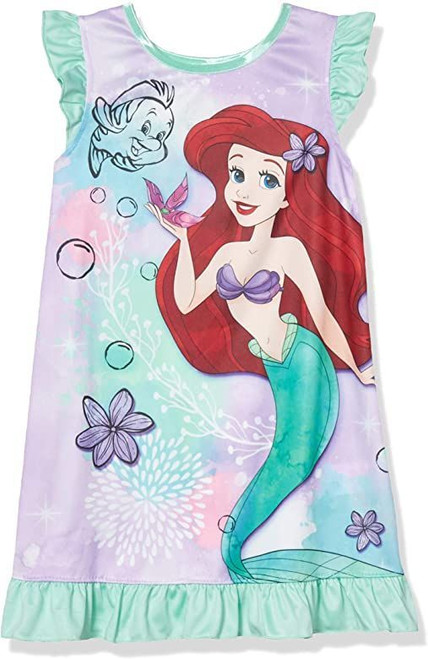 Disney Little Mermaid Ariel and Flounder Satiny Girl's Nightgown, Gown, Size 4