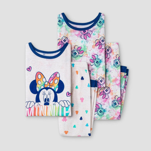 Disney Minnie Mouse Toddler Girl's Tie-Dye 4-Piece Cotton Pajama Set, Size 4T