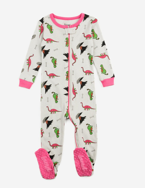 Leveret Girl's Light Gray Dinosaur Print Footed Cotton Pajama Sleeper