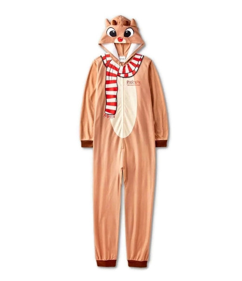 Rudolph the Red Nosed Reindeer Girl's, Boy's Hooded Holiday Pajama Sleeper