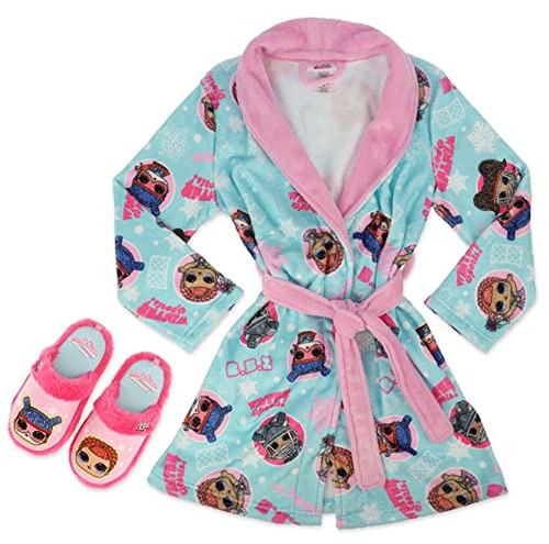 L.O.L. Surprise Girl's Winter Snowflake Bathrobe and Slippers, Size M 7/8