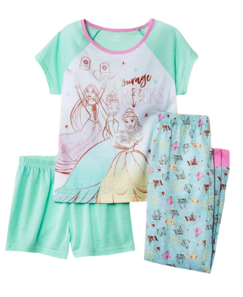 Disney Princess Rapunzel, Tiana and Belle Girl's 3-Piece Pajama Set | Little Dreamers Pajamas
