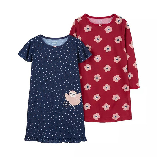 Carter's Toddler Girl's Owl and Flowers Red, Navy Nightgown, Gown Set | Little Dreamers Pajamas