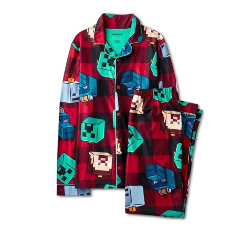 Minecraft Christmas Ornaments Boy's Plaid Flannel Pajama Set, Size 4/5 | Little Dreamers Pajamas