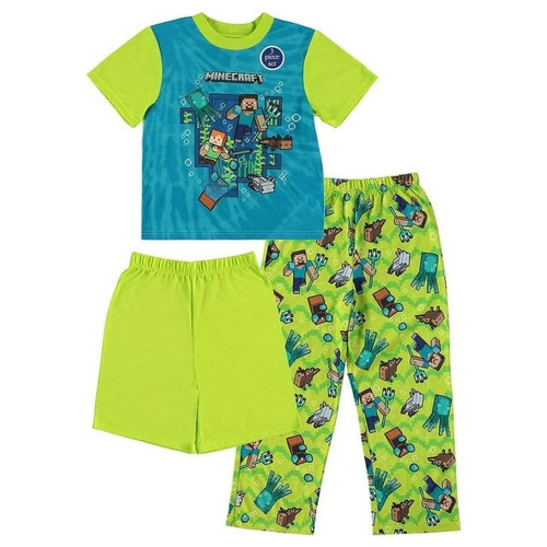 Minecraft Steve, Alex and Aquatic Mob Character 3-Piece Pajama Set, Size 10