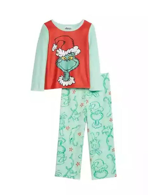 The Grinch Toddler Girl's Mint Green Christmas Fleece Pajama Set | Little Dreamers Pajamas