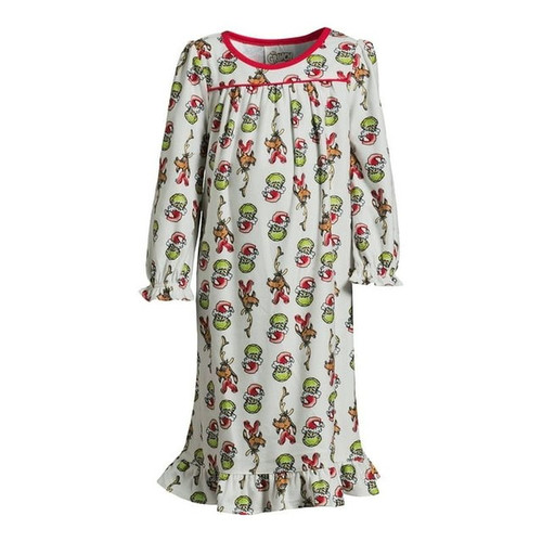 The Grinch and Max Print Toddler Girl's Holiday Christmas Nightgown, Gown, Size 3T