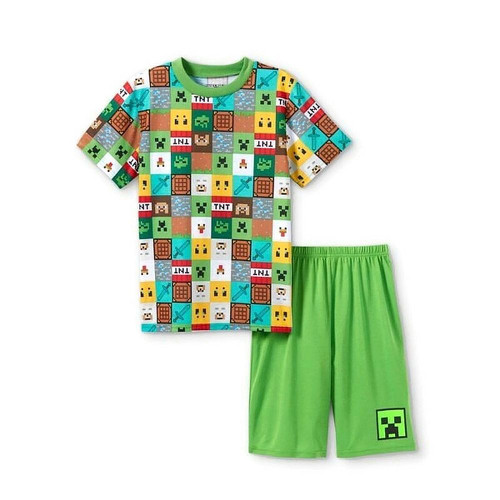 Minecraft Icons Block Print Boy's Pajama Shorts Set, Size M 8/10