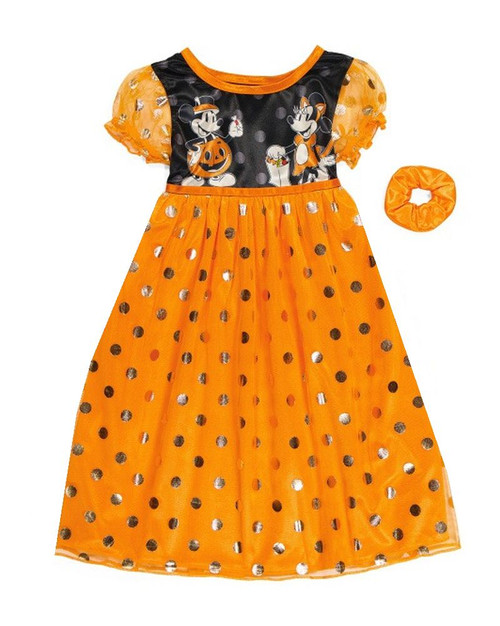 Minnie and Mickey Toddler Girl's Halloween Fancy Nightgown with Hair Scrunchie