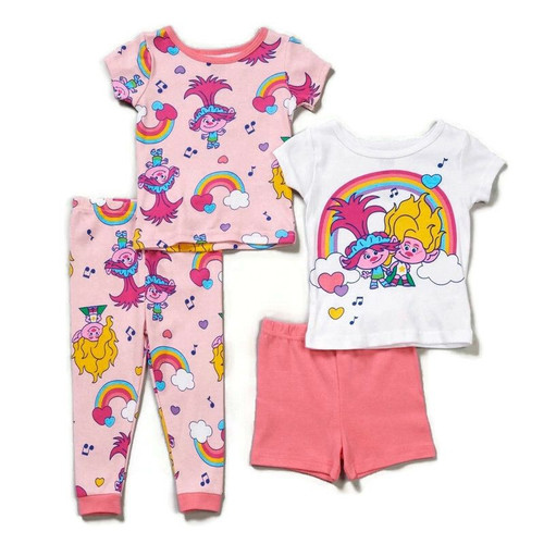 Trolls Poppy and Viva Sisters Rainbow Toddler Girl's 4-Piece Pajama Set | Little Dreamers Pajamas