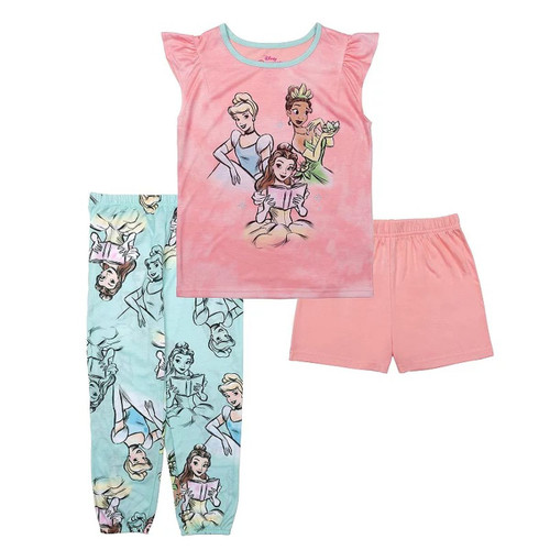 Disney Princess Tiana, Cinderella and Belle Girl's Character 3-Piece Pajama Set | Little Dreamers Pajamas