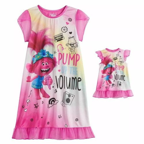 Trolls Poppy 'Pump Up The Volume' Nightgown and Doll Gown Set, Size 8