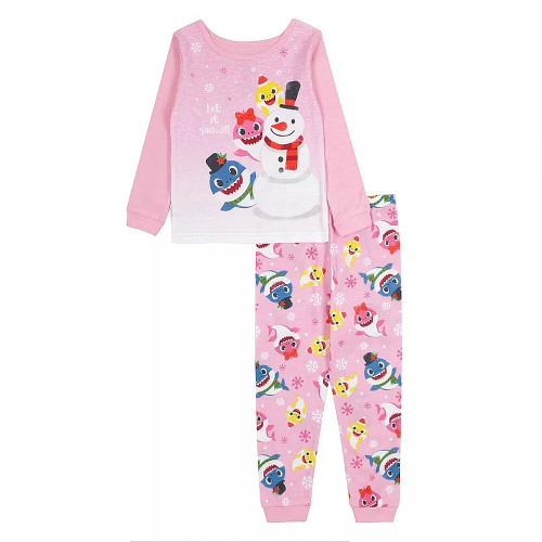 Baby Shark Winter Holiday Toddler Girl's Pink Cotton Pajama Set