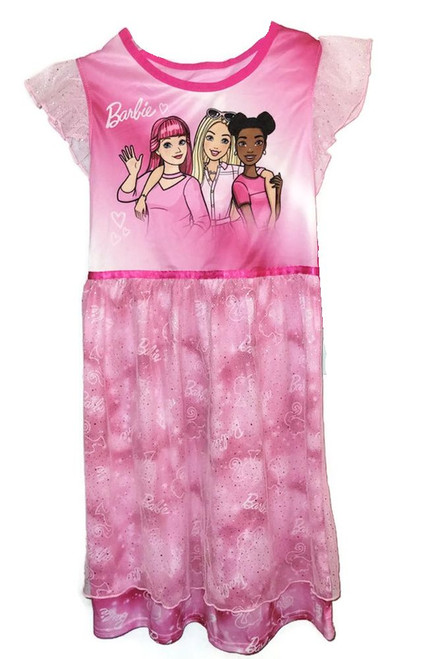 Barbie Trio Girl's Satinet and Tulle Pink Nightgown, Gown | Little Dreamers Pajamas