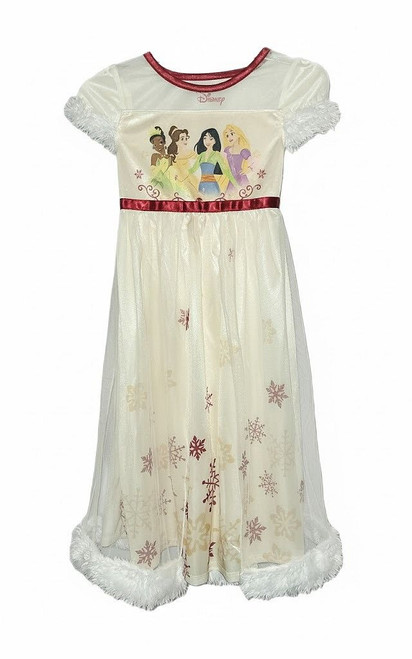 Disney Princess Winter Snowflakes Ivory Satinet and Tulle Christmas Nightgown | Little Dreamers Pajamas