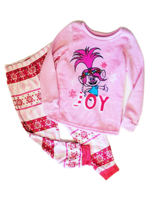 Trolls Poppy JOY Girl's Minky Fleece and Flannel Christmas Holiday Pajama Set | Little Dreamers Pajamas
