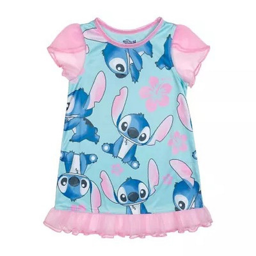 Disney Stitch Toddler Girl's Satinet and Tulle Aqua Blue, Pink Nightgown | Little Dreamers Pajamas