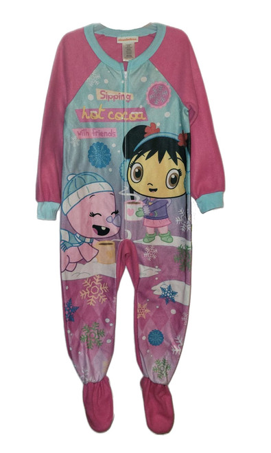 Ni Hao, Kai Lan and Lulu Sipping Cocoa Girl's Fleece Pajama Sleeper, Size XS 4/5 | Little Dreamers Pajamas
