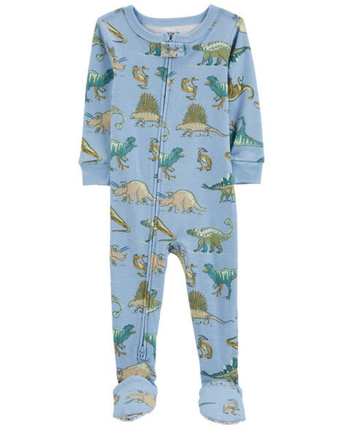 Carter's Toddler Boy's Blue Dinosaur Print Cotton Footed Pajama Sleeper | Little Dreamers Pajamas