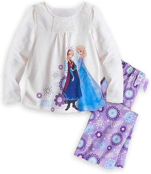 Disney Frozen Anna and Elsa Polyester Jersey Pajama Top, Floral PJ Pants Set | Little Dreamers Pajamas