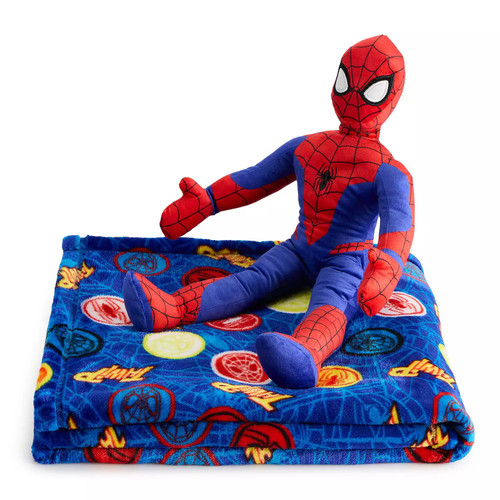 Marvel Plush Spider-Man Figure and Minky Fleece Kids Character Blanket Set | Little Dreamers Pajamas