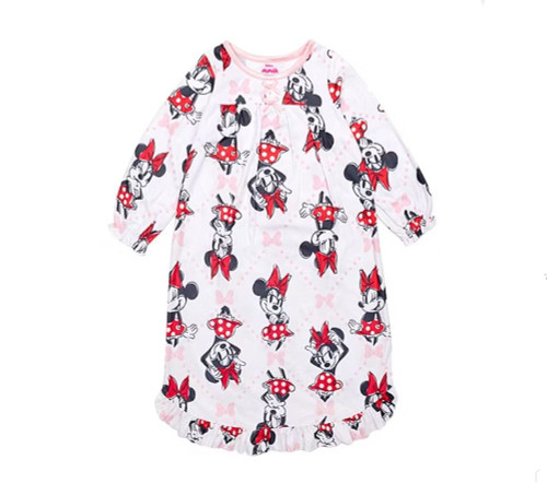 Disney Minnie Mouse Toddler Girl's White Character Print Flannel Nightgown, Gown | Little Dreamers Pajamas