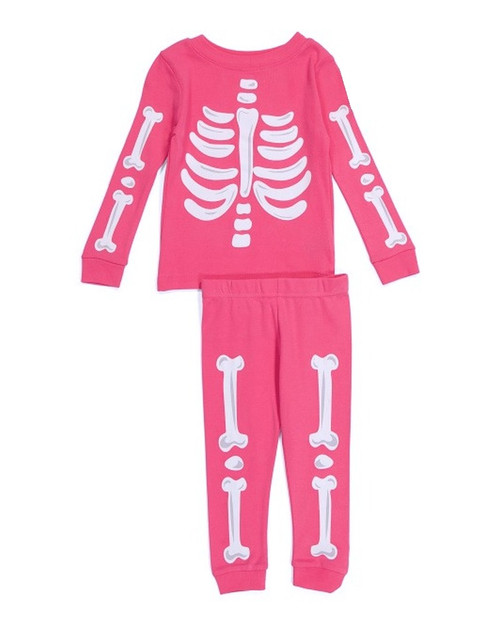 Halloween Girl's Pink Glow-in-the-Dark Skeleton Costume Pajama Set | Little Dreamers Pajamas