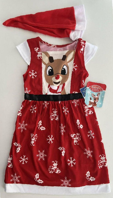 Rudolph The Red-Nosed Reindeer Girl's Nightgown and Santa Hat Set, Size 3T | Little Dreamers Pajamas