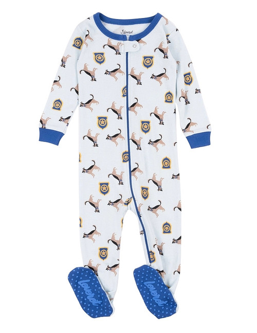 Baby Boy's Girl's German Shepherd Police Dog Print Blue Footed Pajama Sleeper | Little Dreamers Pajamas