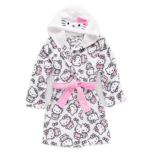 Hello Kitty Girl's Hooded Plush Minky Fleece Character Print Bathrobe, Robe | Little Dreamers Pajamas