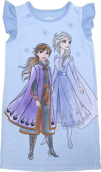 Disney Frozen Big Girl's Anna and Elsa Blue Snowflake Flutter Sleeve Nightgown | Little Dreamers Pajamas