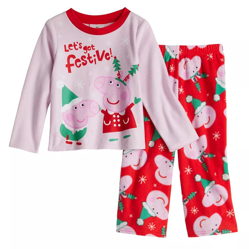Peppa Pig and George Toddler Girl's Let's Get Festive Christmas Fleece Pajama Set | Little Dreamers Pajamas