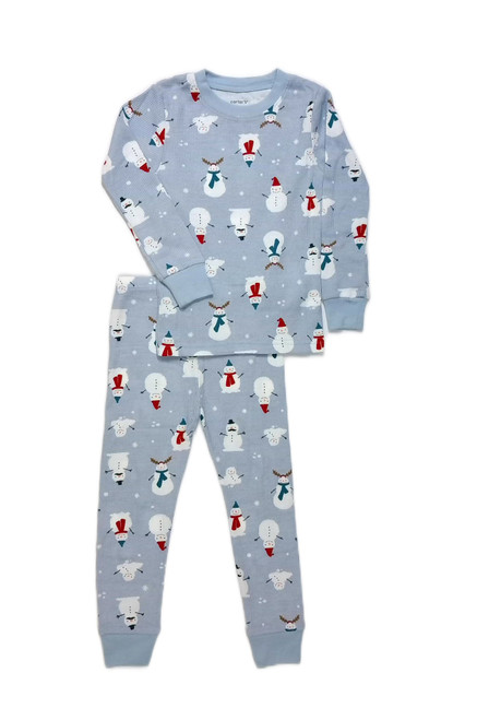 Carter's Toddler Boy's Snowman and Snowflakes Blue Thermal Pajama Set | Little Dreamers Pajamas