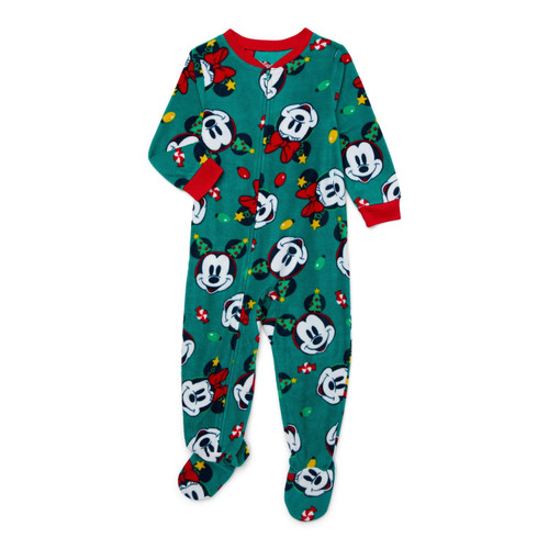 Disney Mickey and Minnie Toddler Christmas Green Fleece Footed Pajama Sleeper | Little Dreamers Pajamas