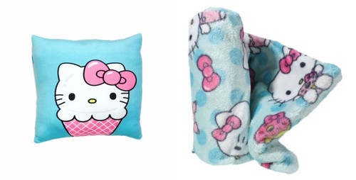 Hello Kitty Girl's Ice Cream and Doughnuts Fleece Travel and Squishy Pillow Set | Little Dreamers Pajamas