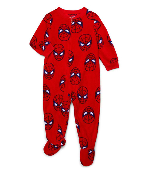 Spider-man Boy's Superhero Print Red Fleece Footed Pajama Sleeper | Little Dreamers Pajamas