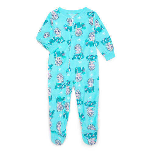 Frozen Elsa Print Turquoise Fleece Footed Character Pajama Sleeper | Little Dreamers Pajamas