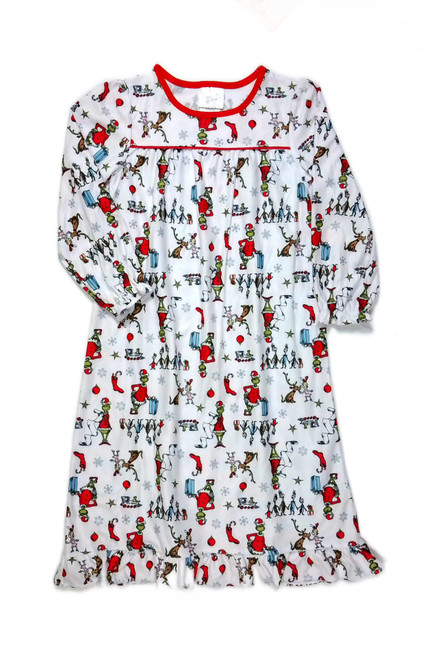 The Grinch Girl's Flannel Character Print Holiday Christmas Nightgown, Gown | Little Dreamers Pajamas