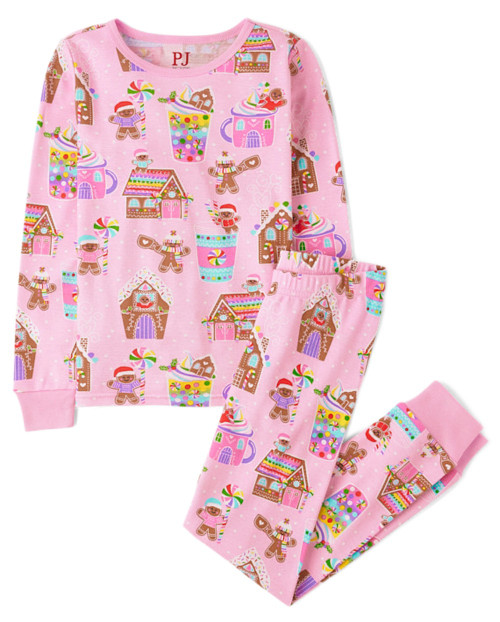 Toddler Girl's Gingerbread and Christmas Candies Holiday Cotton Pink Pajama Set | Little Dreamers Pajamas