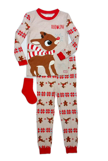 Rudolph Toddler Soft Christmas Holiday Pajama Set with Socks, Size 4T | Little Dreamers Pajamas