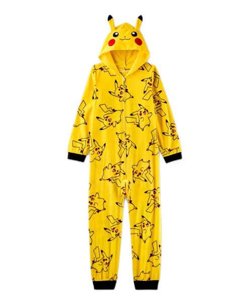 Pokemon Kids Pikachu Print Yellow Costume Hooded Fleece Pajama Sleeper | Little Dreamers Pajamas