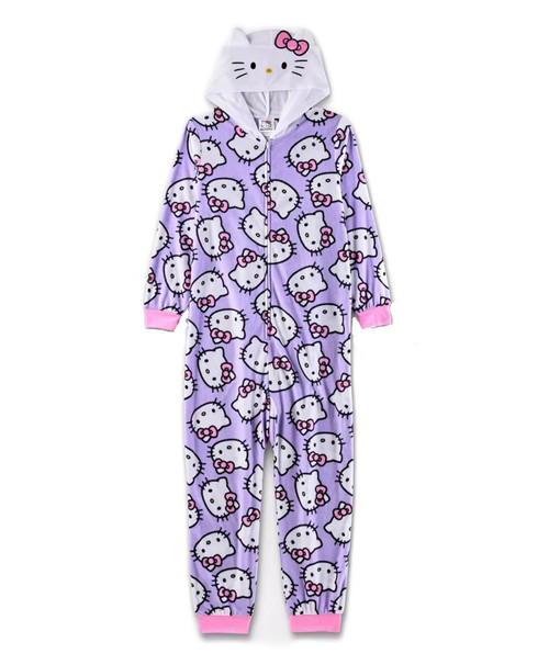 Hello Kitty Big Girls Character Hooded Costume Print Fleece Pajama Sleeper | Little Dreamers Pajamas