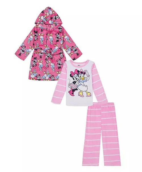 Disney Minnie and Daisy Girl's Hooded Fleece Bathrobe and Pajama Set, Size 4 | Little Dreamers Pajamas