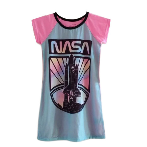 NASA Girl's Space Shuttle Short-Sleeved Pink, Blue Nightgown, Gown | Little Dreamers Pajamas