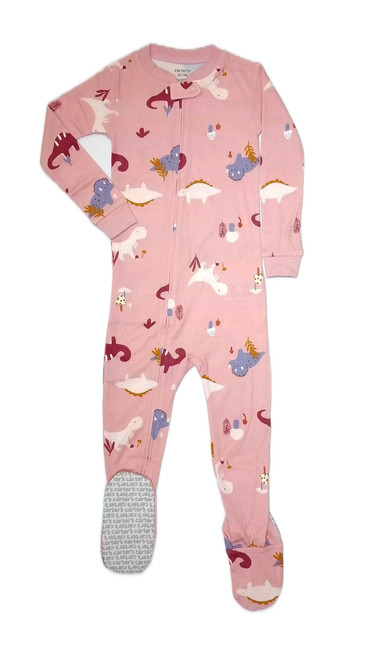 Carter's Toddler Girl's Dinosaur Print Cotton Pink Footed Pajama Sleeper | Little Dreamers Pajamas