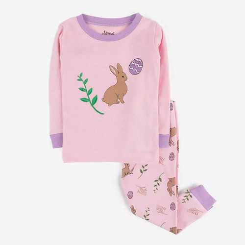 Leveret Girl's Bunny Rabbit Pink Easter Egg Cotton Pajama Set | Little Dreamers Pajamas